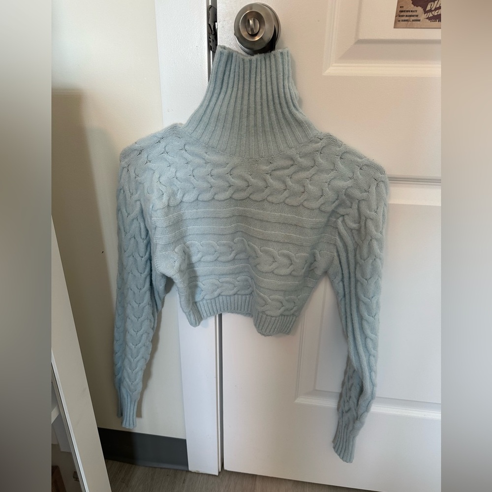 SHEIN Light Blue Cable Knit Turtleneck Sweater